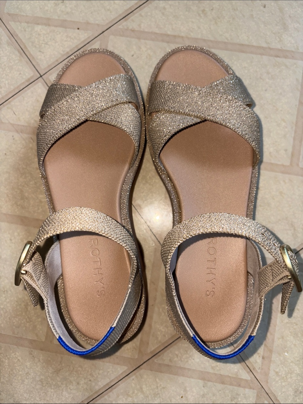Rothy's Gold Cross-Strap Summer Sandals , nwt , size 7